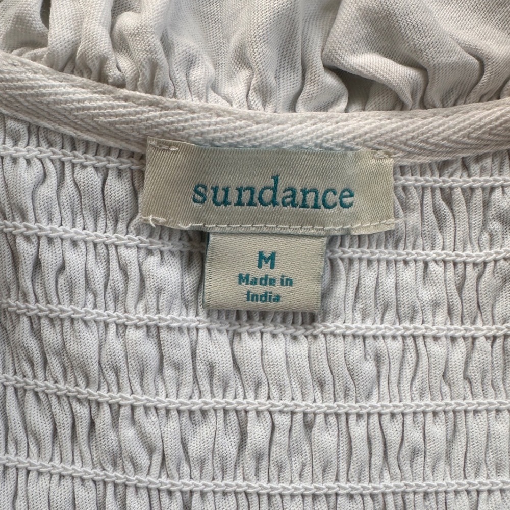 Sundance Women White Smocked Ruffle V-Neck Henley Sleeveless Cotton Top Size M - Picture 4 of 5